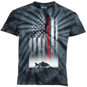 Fishing Pole American Flag Gift For Patriotic Fisherman Kids Tie-Dye T-Shirt