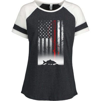 Fishing Pole American Flag Gift For Patriotic Fisherman Enza Ladies Jersey Colorblock Tee