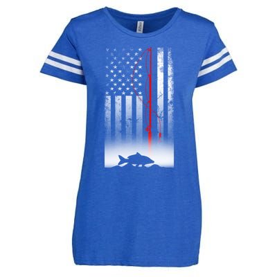 Fishing Pole American Flag Gift For Patriotic Fisherman Enza Ladies Jersey Football T-Shirt