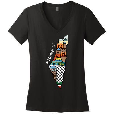 Free Palestine Activist Peace Sign World Peace Palestine Women's V-Neck T-Shirt