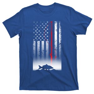 Fishing Pole American Flag Gift For Patriotic Fisher Funny Gift T-Shirt