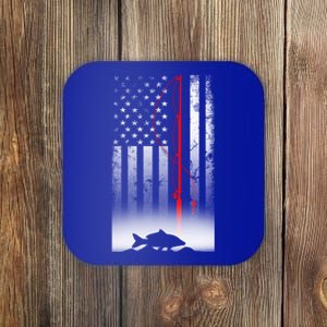 Fishing Pole American Flag Gift For Patriotic Fisher Funny Gift Coaster