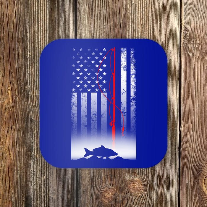 Fishing Pole American Flag Gift For Patriotic Fisher Funny Gift Coaster