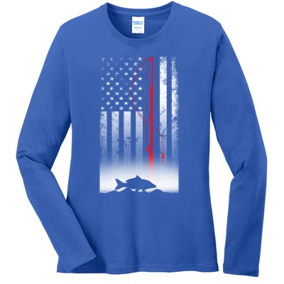 Fishing Pole American Flag Gift For Patriotic Fisher Funny Gift Ladies Long Sleeve Shirt