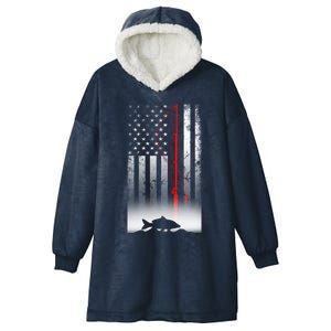 Fishing Pole American Flag Gift For Patriotic Fisher Funny Gift Hooded Wearable Blanket