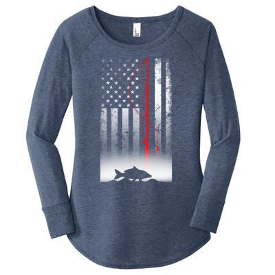 Fishing Pole American Flag Gift For Patriotic Fisher Funny Gift Women's Perfect Tri Tunic Long Sleeve Shirt