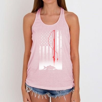 Fishing Pole American Flag Gift For Patriotic Fisher Funny Gift Women's Knotted Racerback Tank