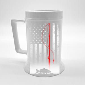 Fishing Pole American Flag Gift For Patriotic Fisher Funny Gift Beer Stein