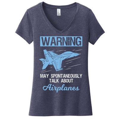 Funny Pilot Aviation Jet Fighter Aeroplane Plane Women's V-Neck T-Shirt