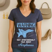 Funny Pilot Aviation Jet Fighter Aeroplane Plane Women's V-Neck T-Shirt
