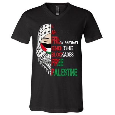 Free Palestine Arabic Palestine Gaza Jerusalem Support Flag V-Neck T-Shirt