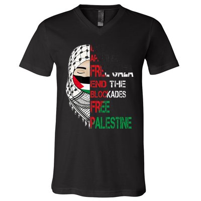 Free Palestine Arabic Palestine Gaza Jerusalem Support Flag V-Neck T-Shirt