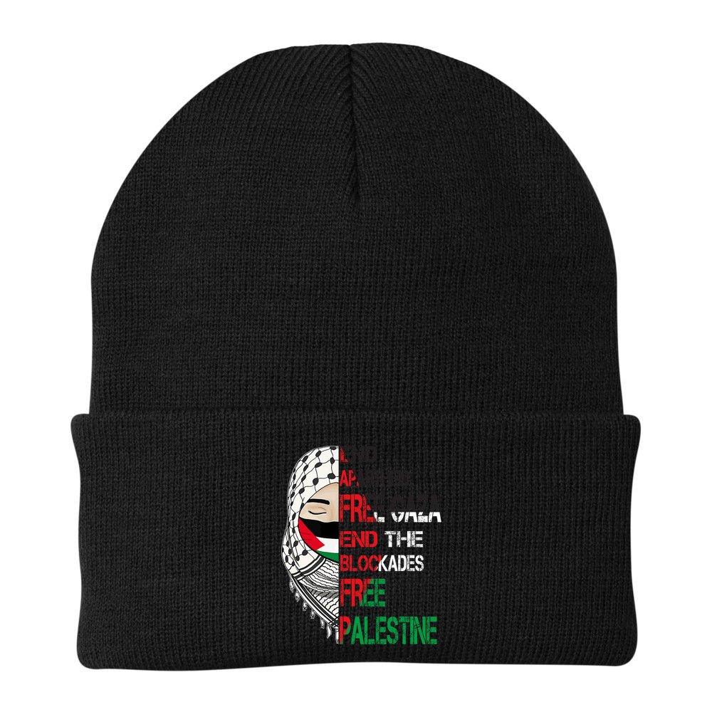 Free Palestine Arabic Palestine Gaza Jerusalem Support Flag Beanie
