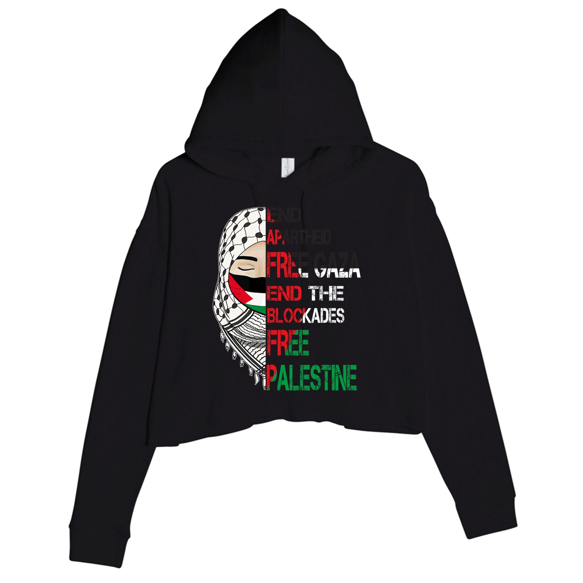 Free Palestine Arabic Palestine Gaza Jerusalem Support Flag Crop Fleece Hoodie