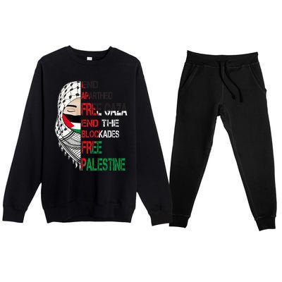 Free Palestine Arabic Palestine Gaza Jerusalem Support Flag Premium Crewneck Sweatsuit Set