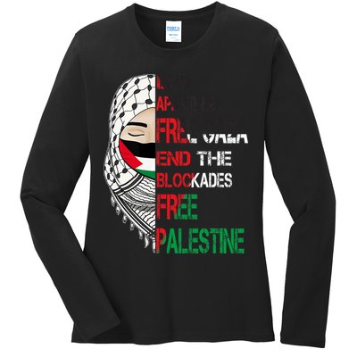 Free Palestine Arabic Palestine Gaza Jerusalem Support Flag Ladies Long Sleeve Shirt