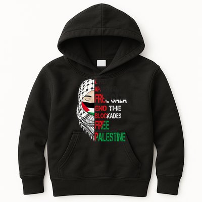Free Palestine Arabic Palestine Gaza Jerusalem Support Flag Kids Hoodie