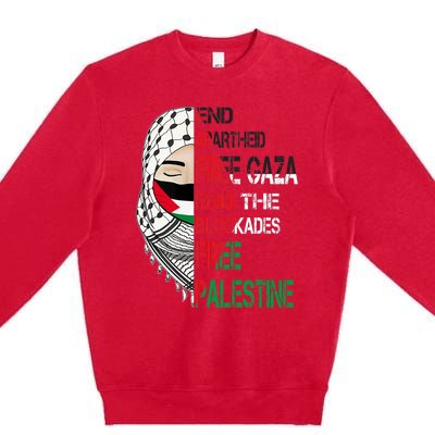 Free Palestine Arabic Palestine Gaza Jerusalem Support Flag Premium Crewneck Sweatshirt