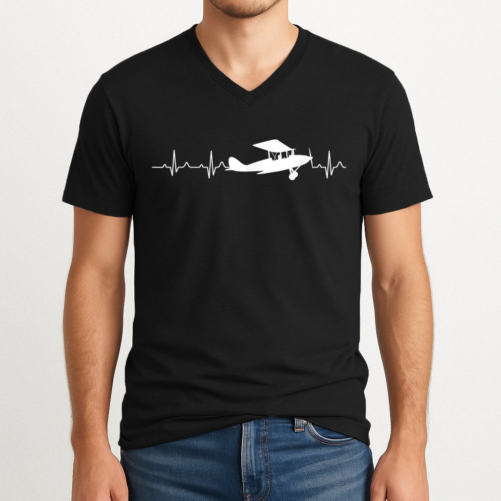 Flying Pilot , Aviation Heartbeat V-Neck T-Shirt