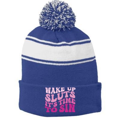 Funny Pride Adult Wake Up Sluts Time To Sin LGBTQ Stripe Pom Pom Beanie