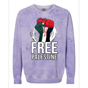 Free Palestine Arabic Support Palestine And Gaza Jerusalem Colorblast Crewneck Sweatshirt