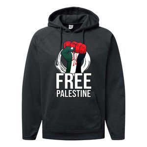 Free Palestine Arabic Support Palestine And Gaza Jerusalem Performance Fleece Hoodie