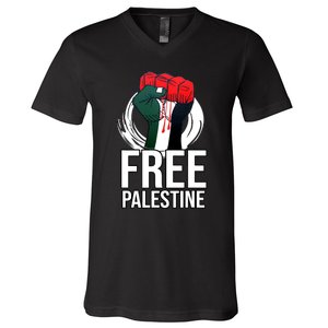 Free Palestine Arabic Support Palestine And Gaza Jerusalem V-Neck T-Shirt