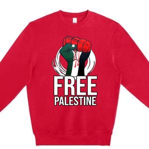 Free Palestine Arabic Support Palestine And Gaza Jerusalem Premium Crewneck Sweatshirt