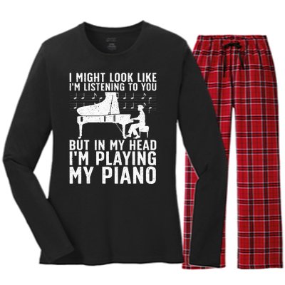 Funny Piano Art Music Keyboard Piano Lovers Women's Long Sleeve Flannel Pajama Set 