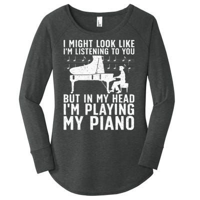 Funny Piano Art Music Keyboard Piano Lovers Women's Perfect Tri Tunic Long Sleeve Shirt