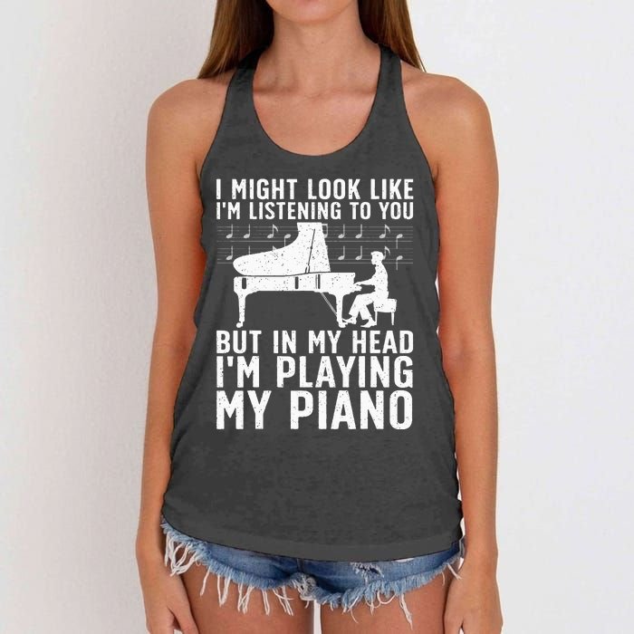 Funny Piano Art Music Keyboard Piano Lovers Women's Knotted Racerback Tank