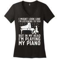 Funny Piano Art Music Keyboard Piano Lovers Women's V-Neck T-Shirt