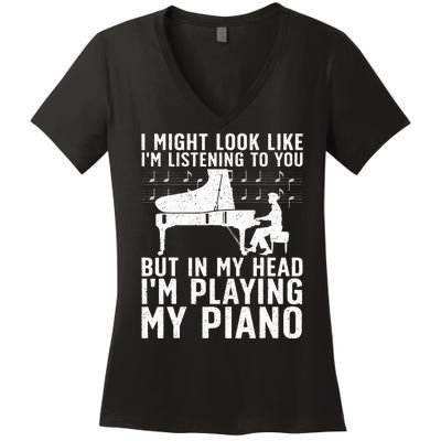 Funny Piano Art Music Keyboard Piano Lovers Women's V-Neck T-Shirt