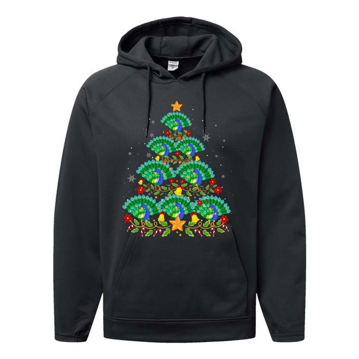 Funny Peacock Bird Lover Xmas Peacock Christmas Tree Performance Fleece Hoodie