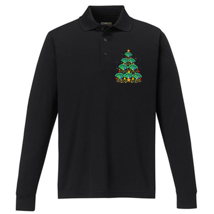 Funny Peacock Bird Lover Xmas Peacock Christmas Tree Performance Long Sleeve Polo