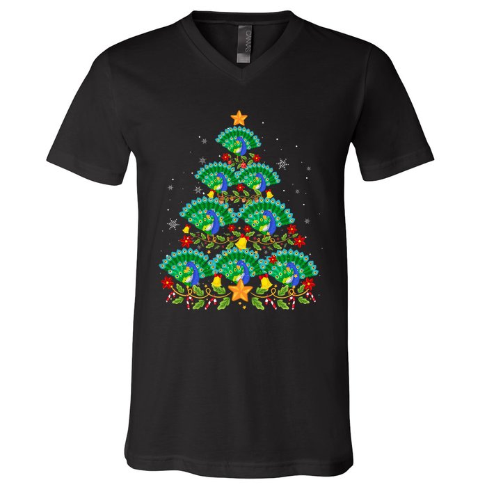 Funny Peacock Bird Lover Xmas Peacock Christmas Tree V-Neck T-Shirt