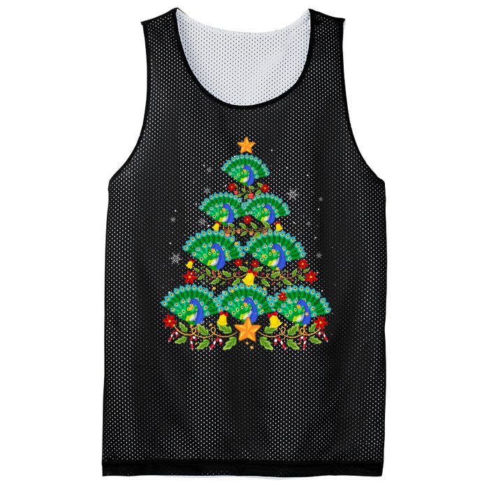 Funny Peacock Bird Lover Xmas Peacock Christmas Tree Mesh Reversible Basketball Jersey Tank