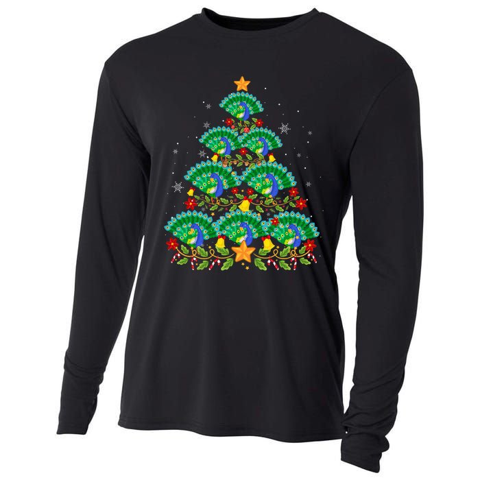 Funny Peacock Bird Lover Xmas Peacock Christmas Tree Cooling Performance Long Sleeve Crew