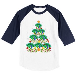 Funny Peacock Bird Lover Xmas Peacock Christmas Tree Baseball Sleeve Shirt