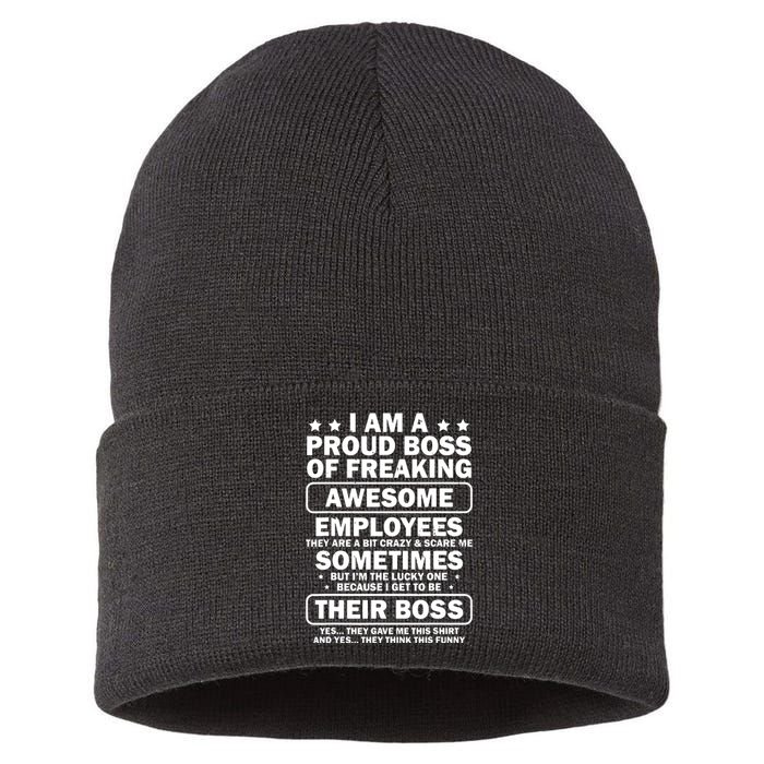 Funny Proud Boss Employee Appreciation Office Funny Boss Sustainable Knit Beanie