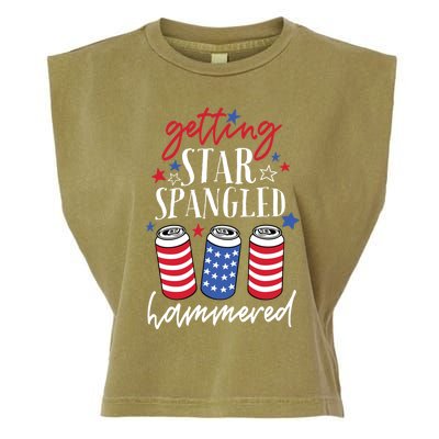 Funny Patriotic Beer Flag Getting Star Spangled Hammered Gift Garment-Dyed Women's Muscle Tee