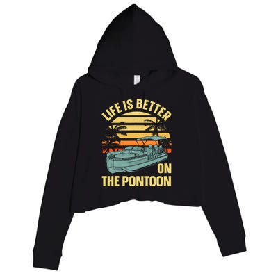 Funny Pontoon Boat Art For Boating Pontoon Captain Crop Fleece Hoodie