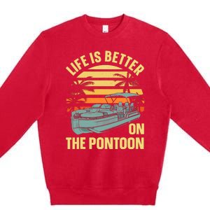 Funny Pontoon Boat Art For Boating Pontoon Captain Premium Crewneck Sweatshirt