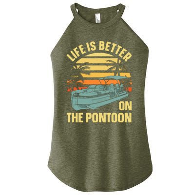 Funny Pontoon Boat Art For Boating Pontoon Captain Women’s Perfect Tri Rocker Tank