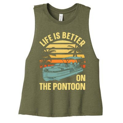 Funny Pontoon Boat Art For Boating Pontoon Captain Women's Racerback Cropped Tank