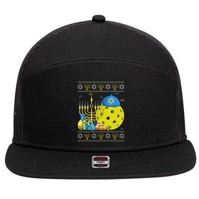 Funny Pickleball Ball Orah Dreidel Ugly Hanukkah Sweater Funny Gift 7 Panel Mesh Trucker Snapback Hat