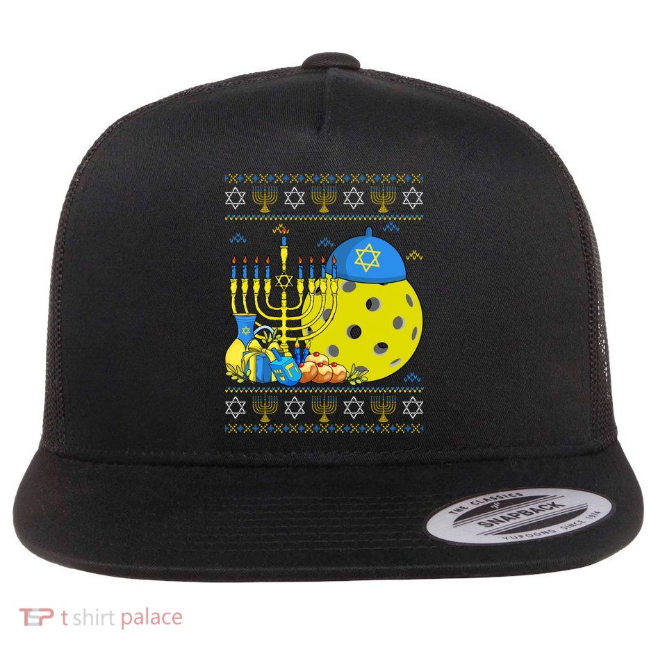 Funny Pickleball Ball Orah Dreidel Ugly Hanukkah Sweater Funny Gift Flatbill Hat