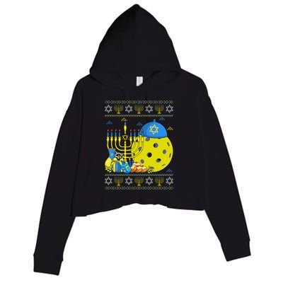 Funny Pickleball Ball Orah Dreidel Ugly Hanukkah Sweater Funny Gift Crop Fleece Hoodie