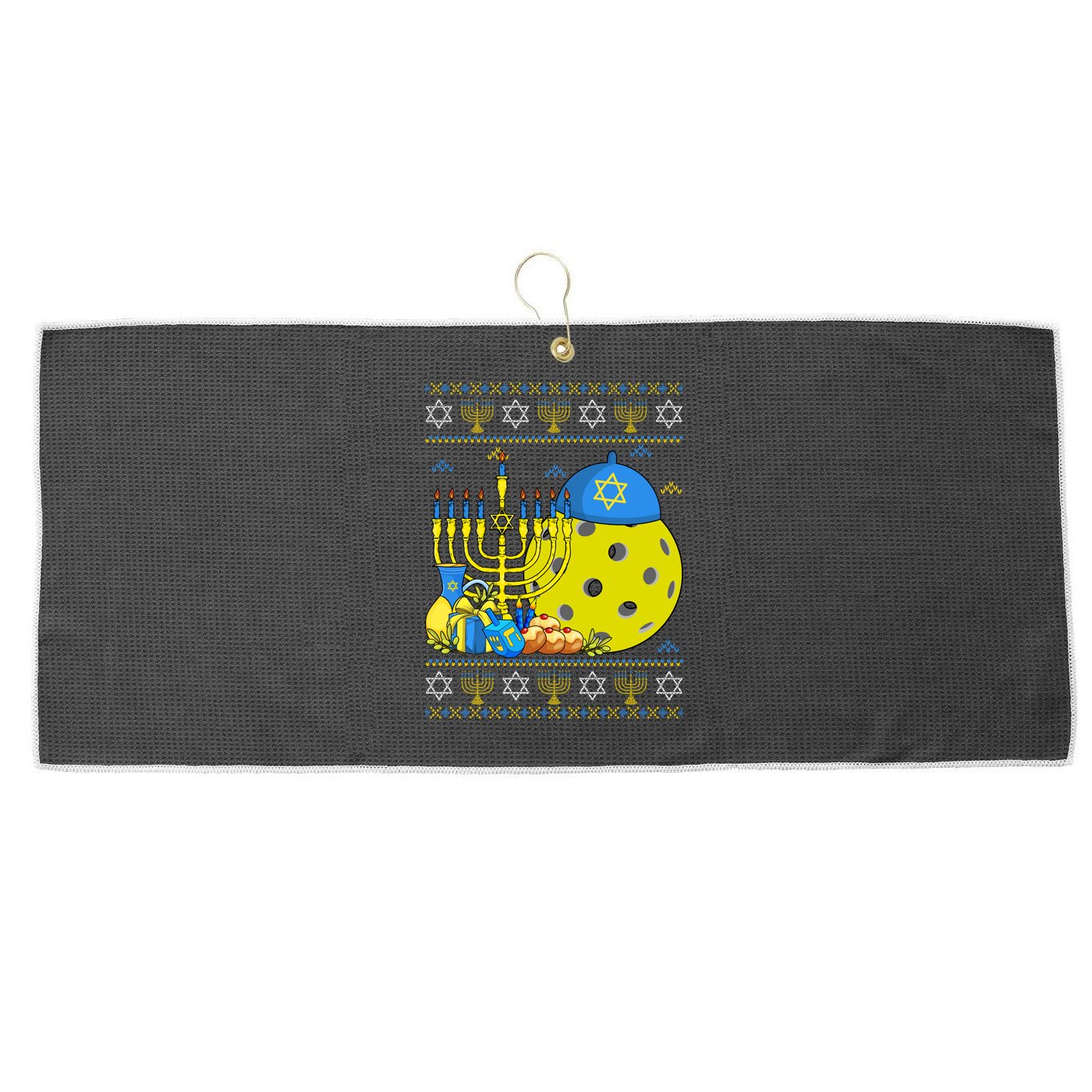 Funny Pickleball Ball Orah Dreidel Ugly Hanukkah Sweater Funny Gift Large Microfiber Waffle Golf Towel