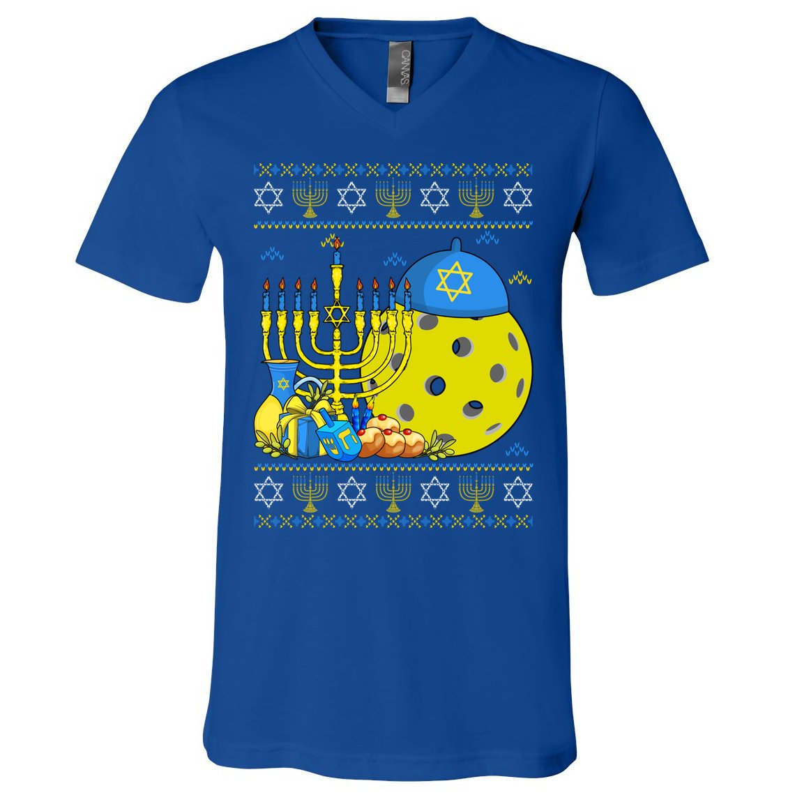 Funny Pickleball Ball Orah Dreidel Ugly Hanukkah Sweater Funny Gift V-Neck T-Shirt